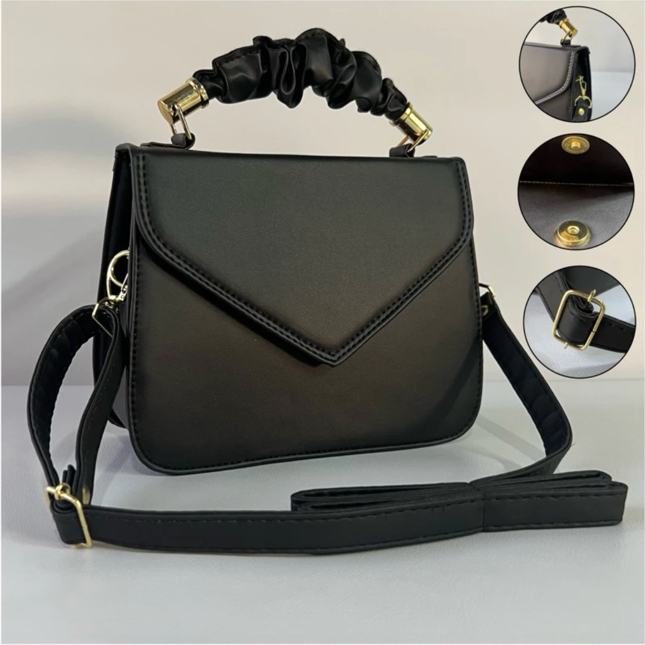 Bolsa feminina transversal pequena de ombro e alça de mão