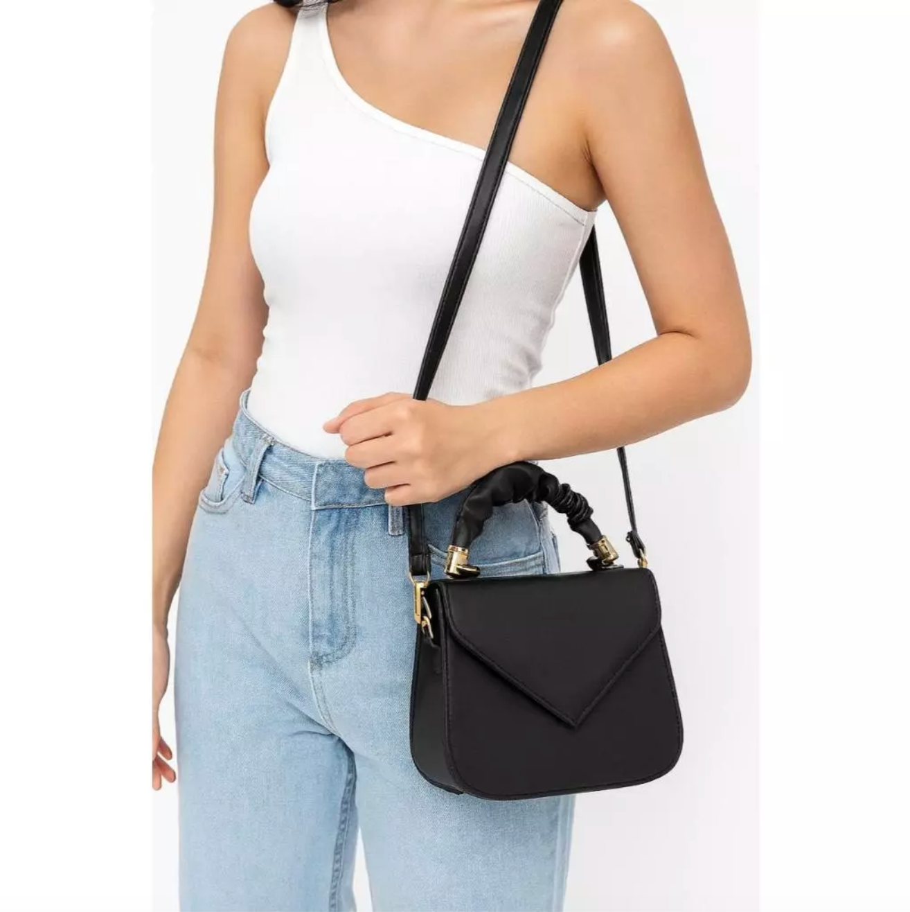 Bolsa feminina transversal pequena de ombro e alça de mão