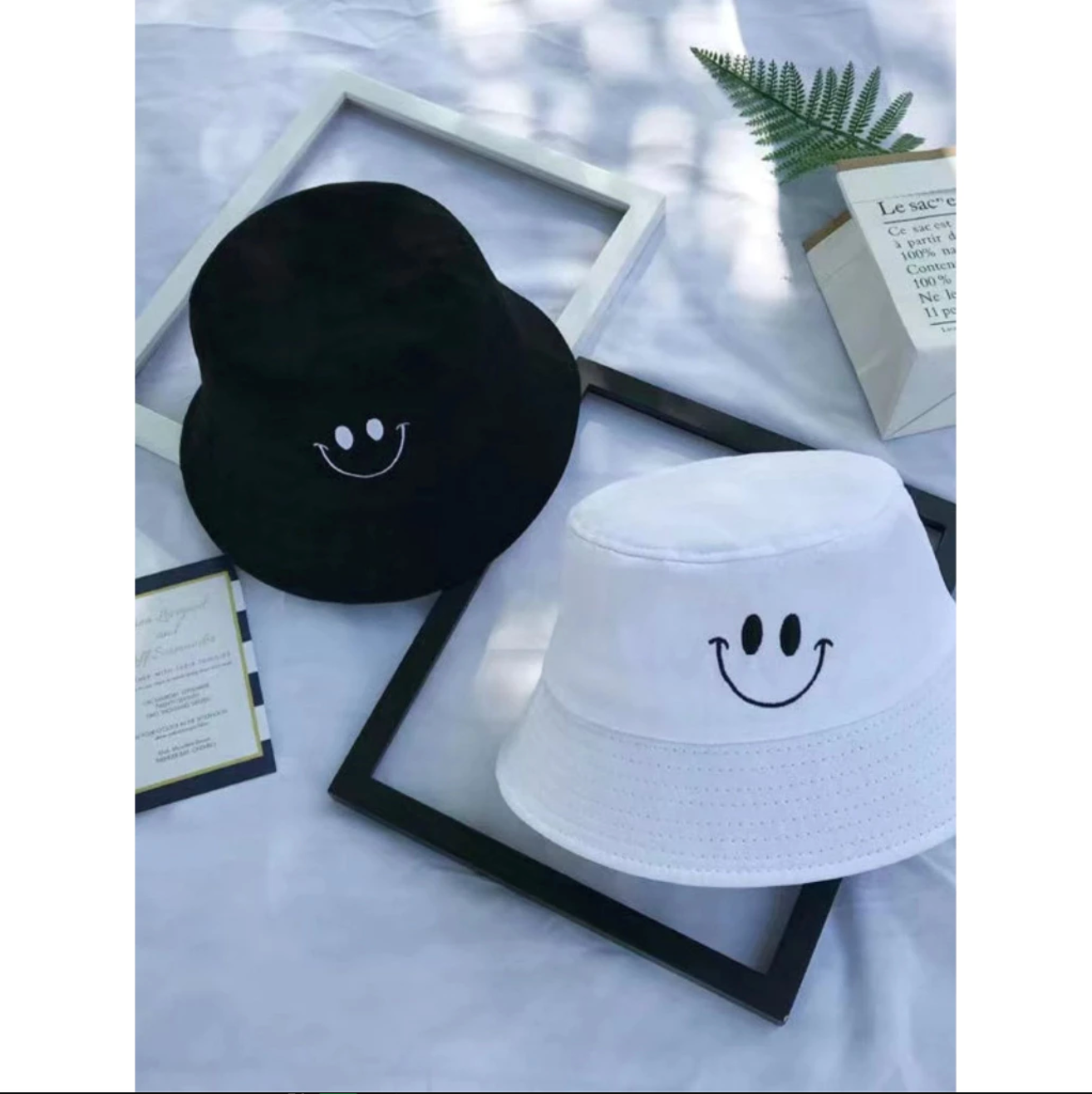 Bone Chapeu Bucket Hat Smile Sorriso Preto /Branco Top