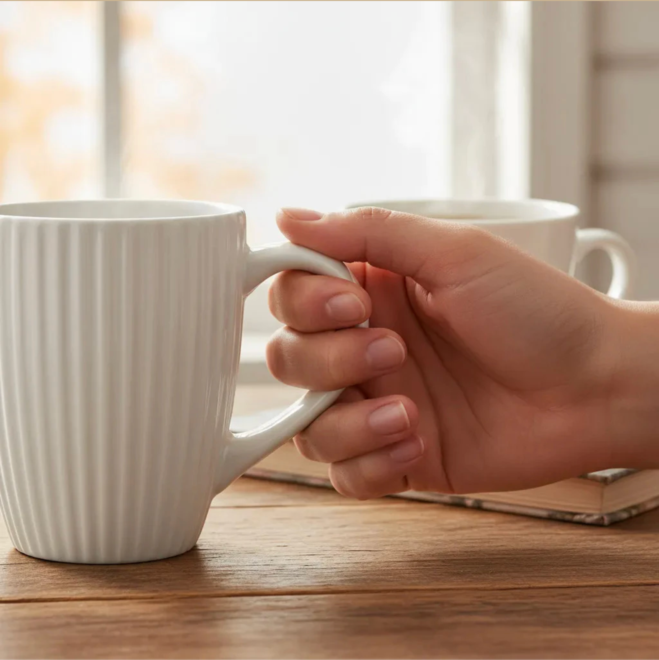 Caneca Branca de Café Cerâmica Frisada Grande Scalla