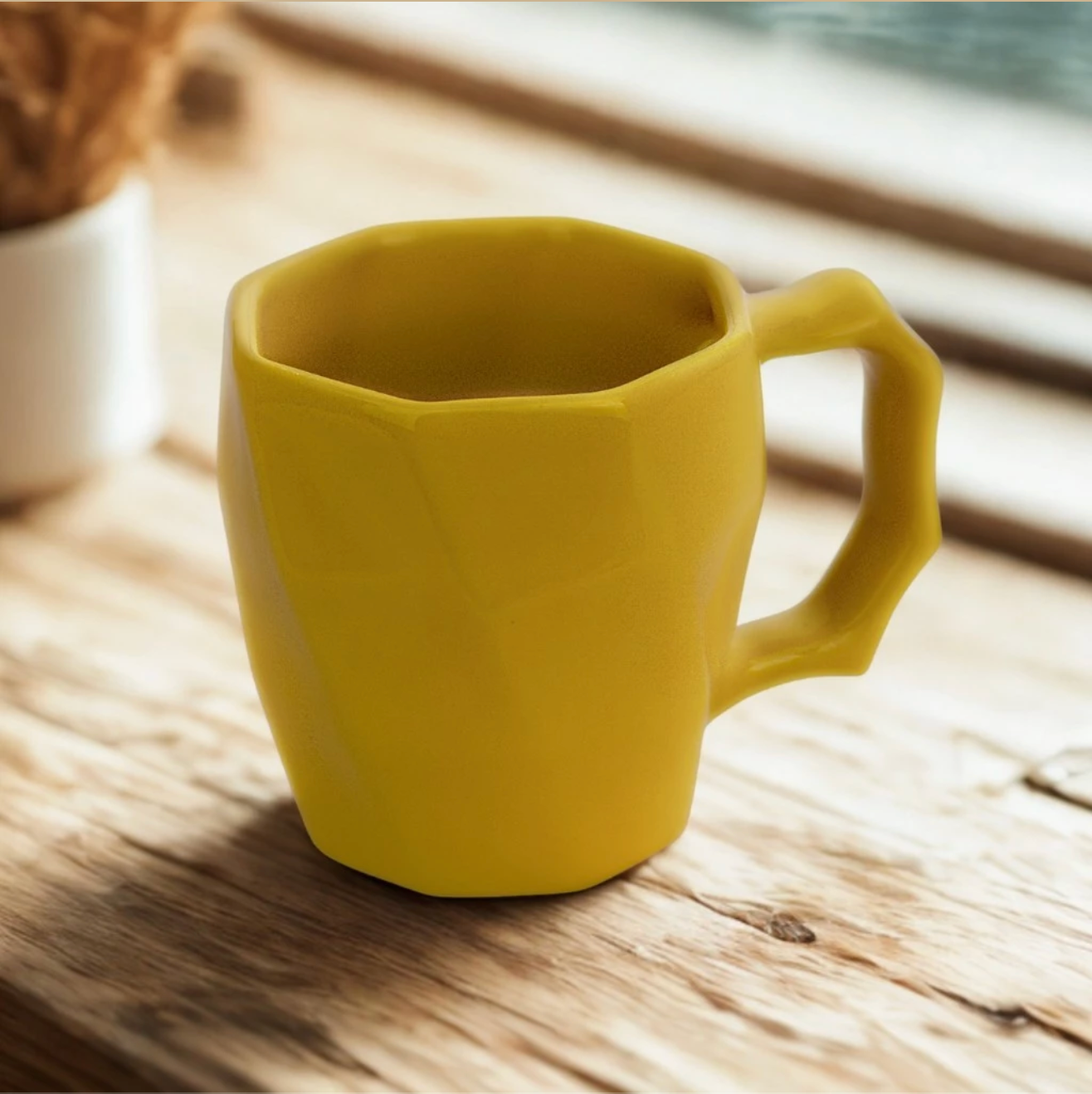 Caneca de Cerâmica Amarela Geométrica 260ml