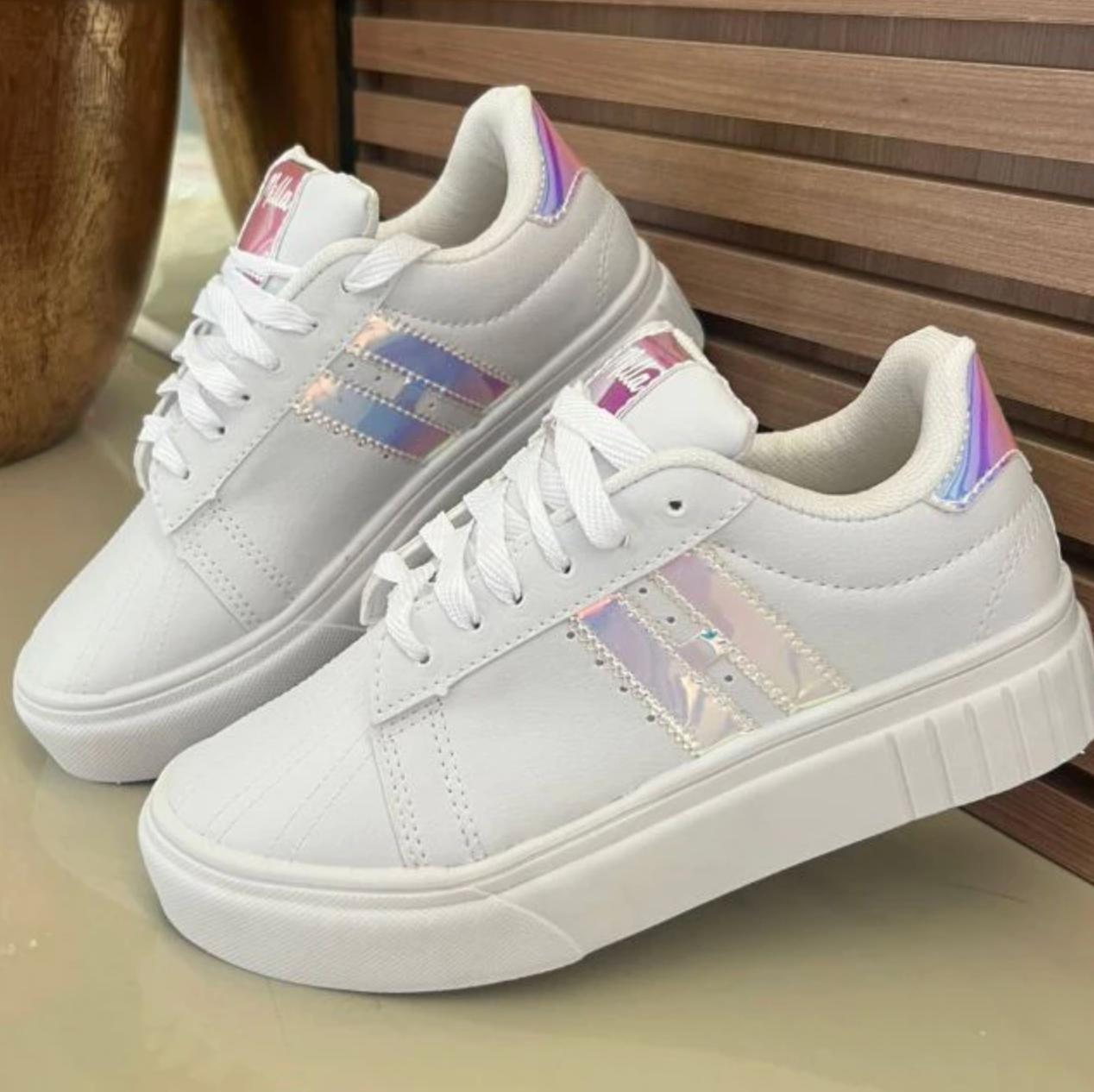 Tênis Refletivo Holografico Feminino 2 Listras Adulto