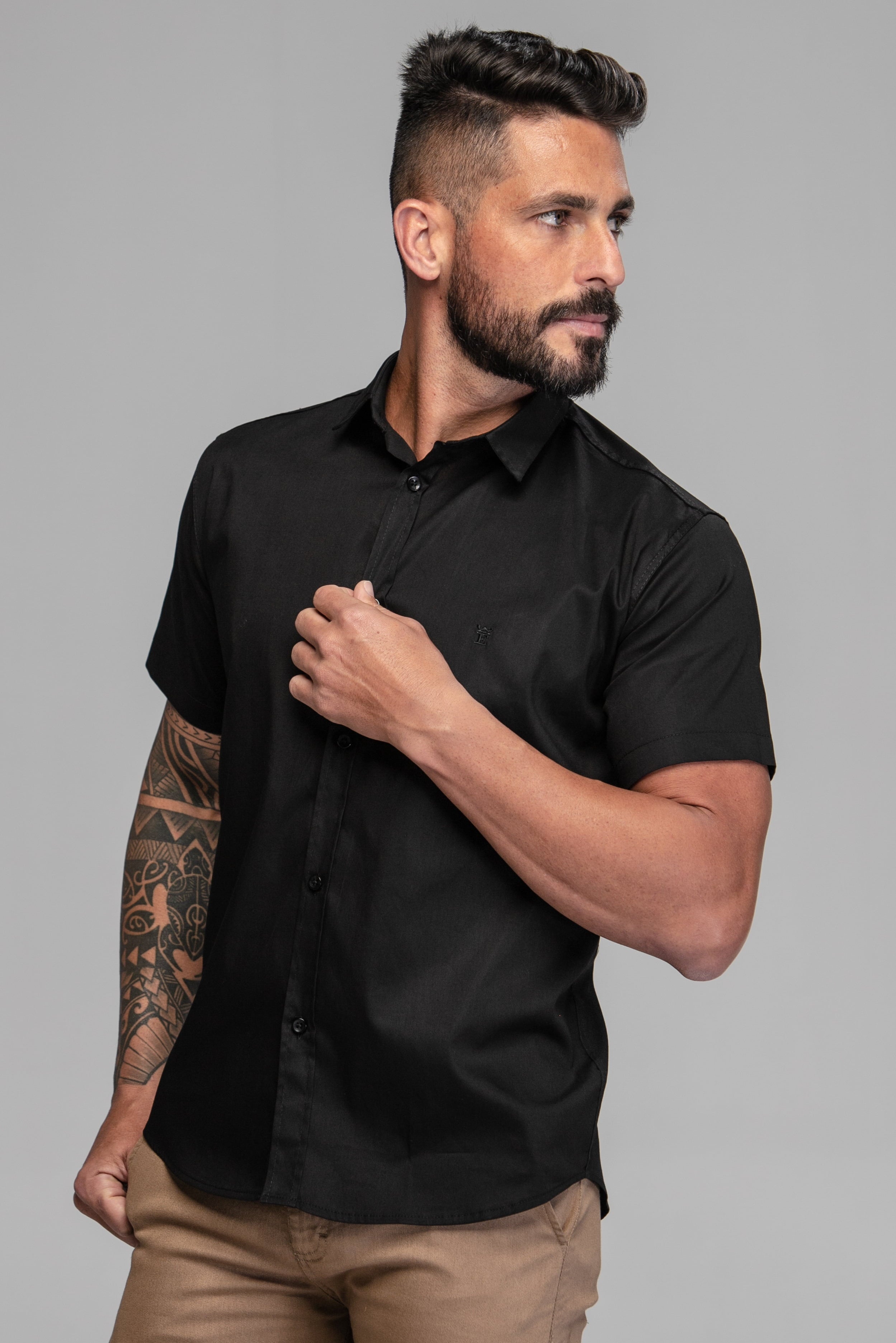 Camisa Slim Social Masculina Spandex
